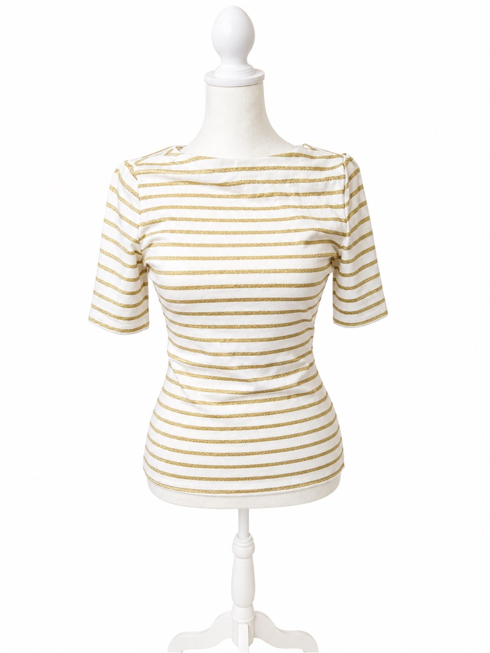 Ralph Lauren Women's Gold Stripe Boatneck Top - Metallic White & Gold